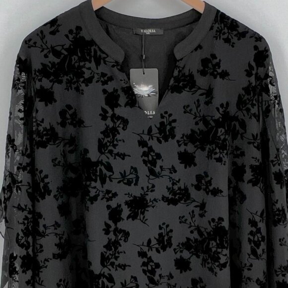 Valolia Womens Sheer Velvet Floral Blouse Tunic Size 3XL Black Whimsigoth Grunge - Picture 3 of 12